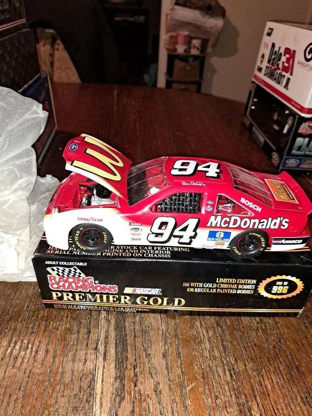 Vintage 96 Racing Champions Gold Bill Elliott McDonald Die Cast Nascar Race Car